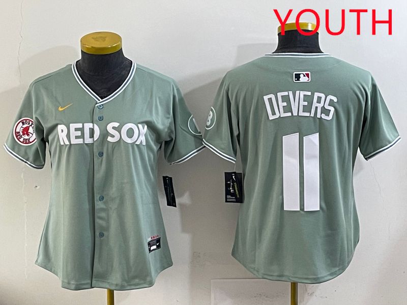 Youth 2025 Boston Red Sox 11 Devers Light Green Joint Name Nike MLB Jersey style 3